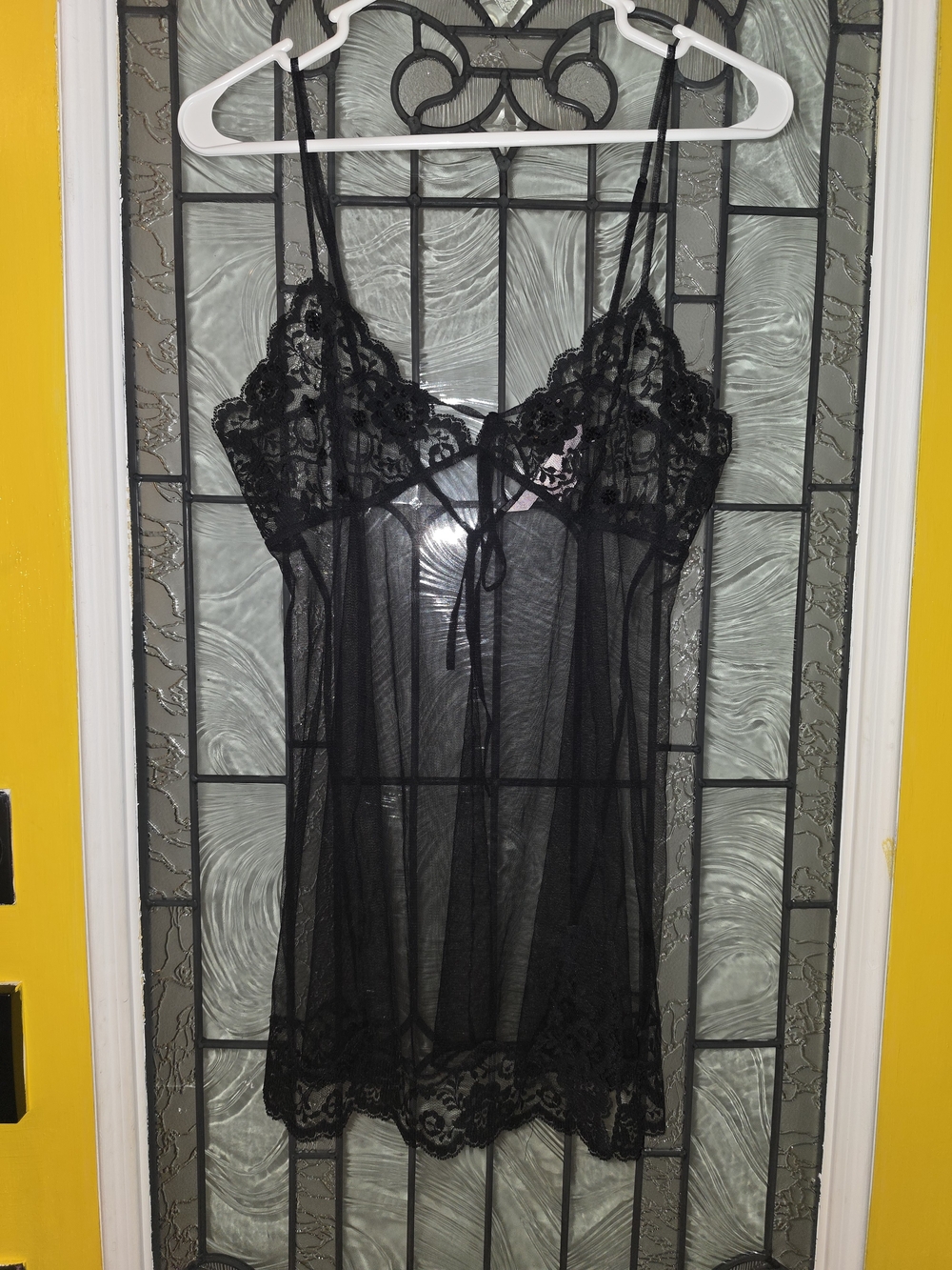 Vintage Circa 2000 Victoria's Secret Beaded Black Lace Sheer Chemise